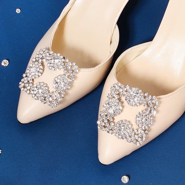 2 elegante rhinestone sølv krystall metall skoklemmer 5.5CM, bryllup