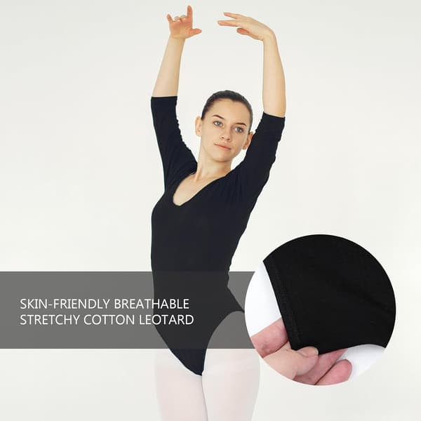 Bomuld Kvinder Krave Langærmet rund Leotard Sort Balletdans