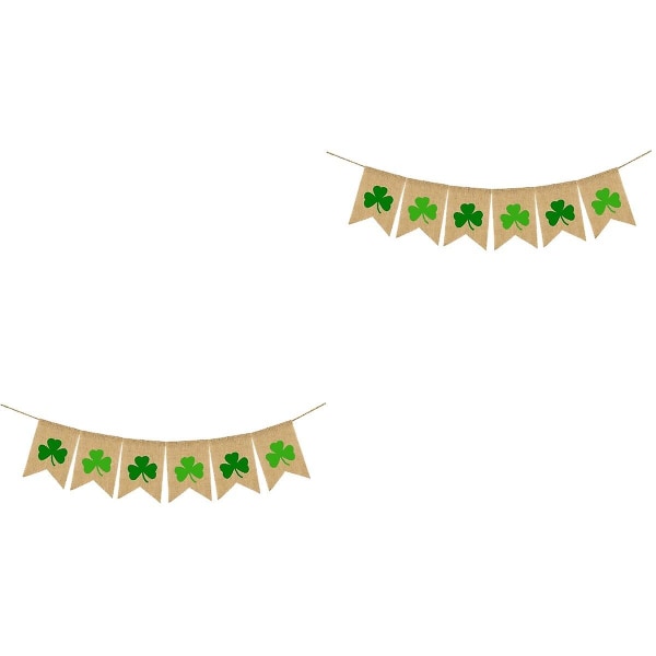 3-pack Saint Patrick's Day Festdekoration Linnebanderoll Grön Klöver Mönster Burlap Banner S 2pcs