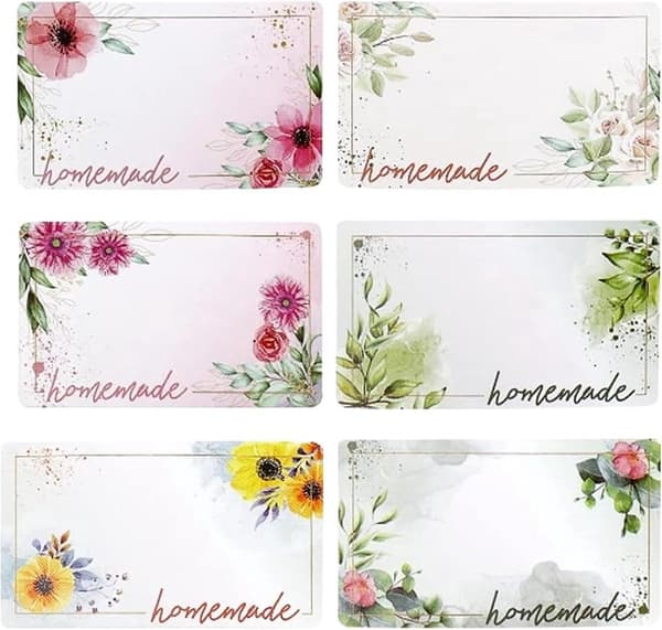 500 Pieces Jam Labels - Self-Adhesive Label - Rectangular Floral Labels for Jars - For Freezer and Refrigerator - Labels - For Containers