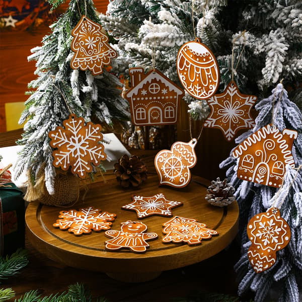 36-delt julepepperkake-tre Mini snøfnugg Trehengende vinterjulepynt med snor Egnet for julefester