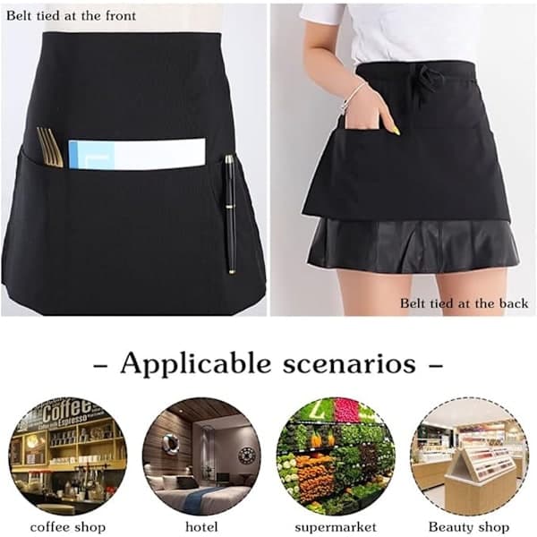 Short Apron with Pockets - Two-Piece Waist Apron - Unisex - With 3 Pockets - Chef Apron