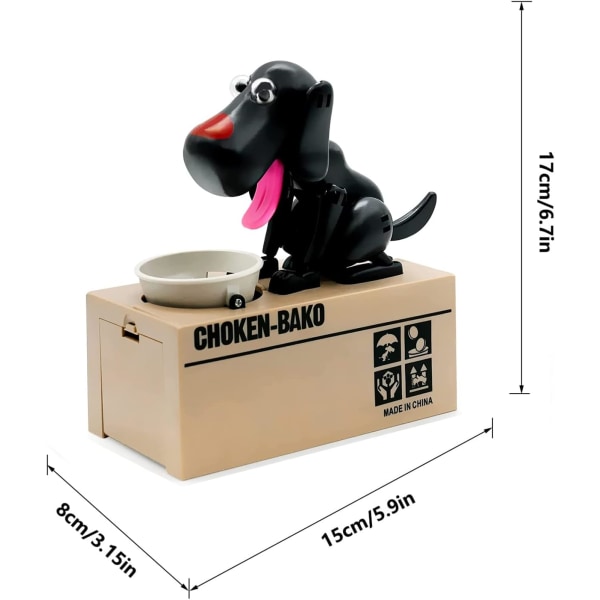 Puppy Piggy Bank, My Dog Piggy Bank, Cute Robotic Coin Munching Toy Money Box, Saving Money Coin Bank Gift (svart)