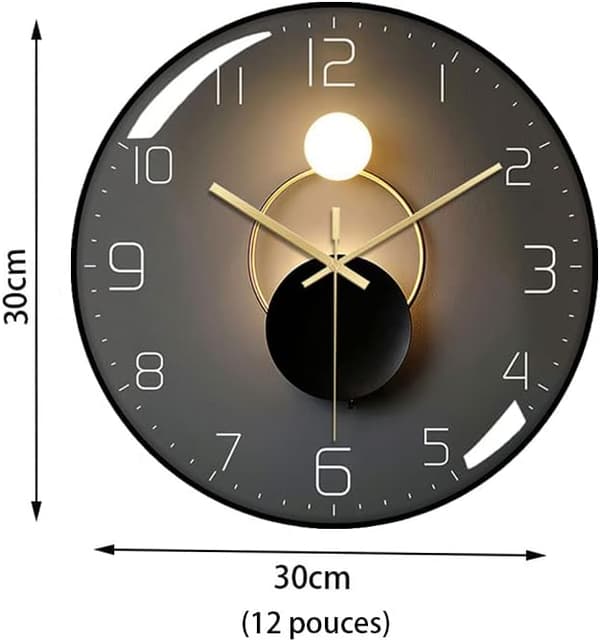 Moderne lydløs vægur, 30 cm diameter vægpendul, rund digital