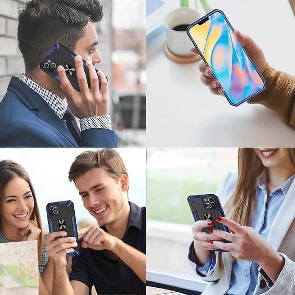 iPhone 12 mini-deksel med HD-skjermbeskytter, ring, støtsikkert silikontelefondeksel (blå)