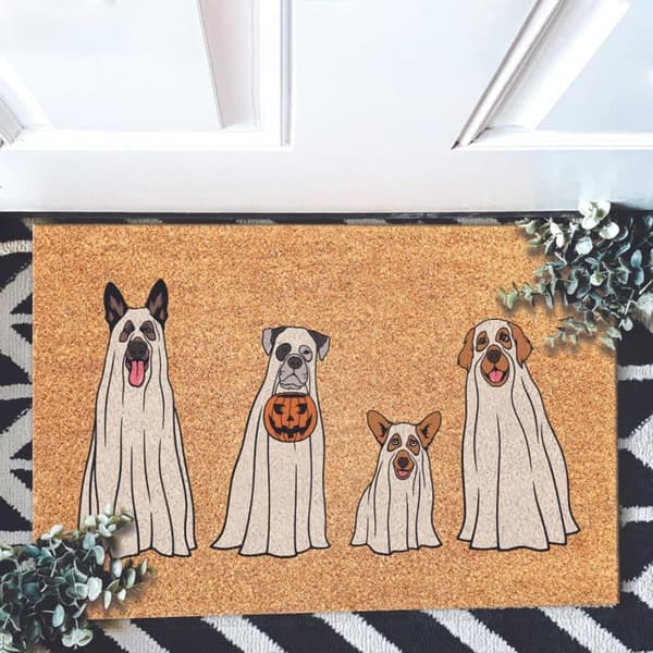 Hundespøgelse Halloween Dørmåtte – Sjov Velkomstmåtte til Hundeelskere, Efterårs- og Halloween-dekoration til Døren