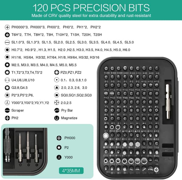Precision Screwdriver Set, 130-in-1 Magnetic Screwdriver Set, Including 120 Screwdriver Bits, Repair Tool Kit for Smartphones.