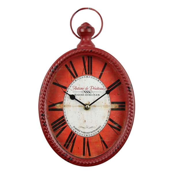 Red 12-inch Wall Clock European Retro Design Oval Shaped Old Fashioned