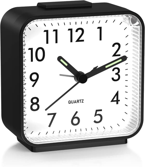 Silent Alarm Clock Analog Non-Ticking Wall Clock with Luminous Hands, Snooze and Light, Ascending Beep, Large Display, Easy to Read and Use