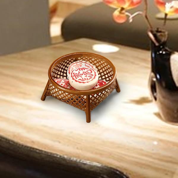 Handwoven Bamboo Fruit Basket, 14cm Round Multifunctional Breakfast & Storage Tray for Kitchen, Cafe, Restaurant Decor