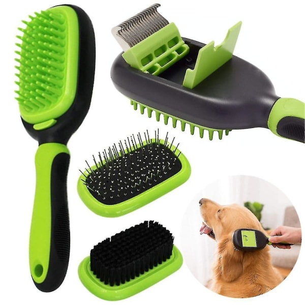 Självrengörande slickerborsteavlägsnings- och skötselverktyg för husdjur, för stora medelstora små känsliga långa eller korta hår, hundar, katter