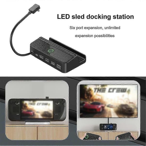 Steam Deck Dock 6-i-1 Dokkingstasjon Stativ Tilbehør 3*usb 3.0 Hdmi 4k@60hz Gigabit Ethernet 1000mbps Pd 60w Hub