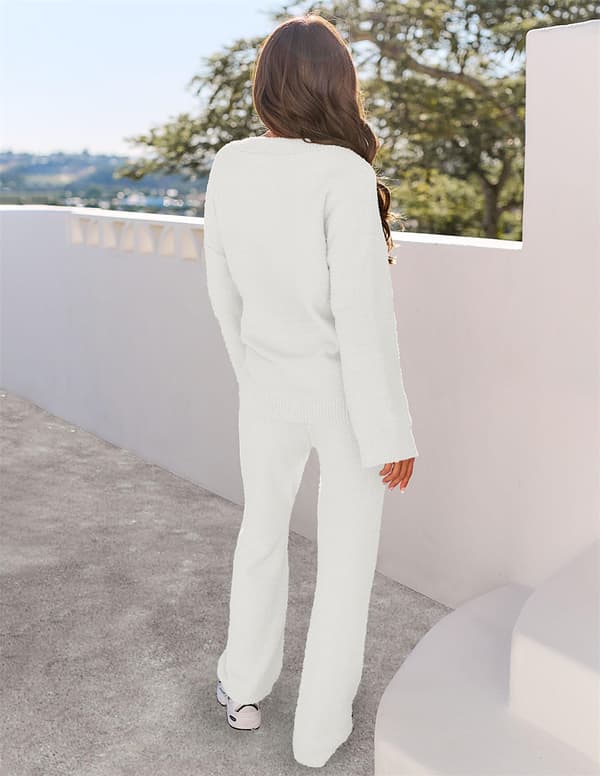 Dame 2-delt sæt blød fleece pyjamassæt langærmet loungewear sort