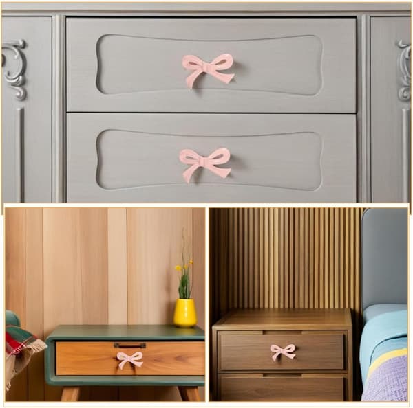Bow Knobs 2 pcs Light Pink Metal Handles for Wardrobes, Shoe Cabinets and Bookcases Decorative Handles