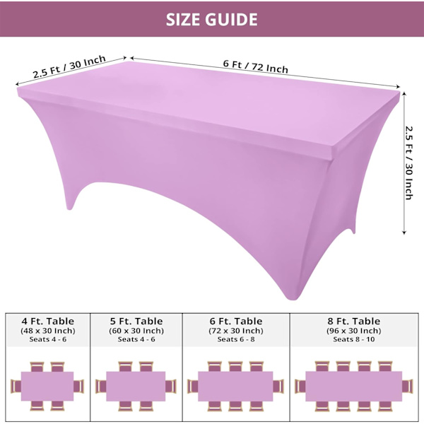 Kitchen Spandex Tablecloth 2-pack [6 ft, Light Purple] Snug-fit, Fitted, Washable and Wrinkle-Resistant Stretch Rectangular Patio Tablecloth