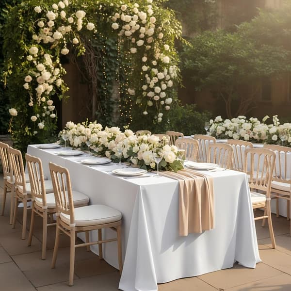 White Tablecloths for Rectangular Tables, 6-pack - 178 x 305 cm - Reusable and Washable Tablecloths for 183-244 cm Tables, Polyester Fabric