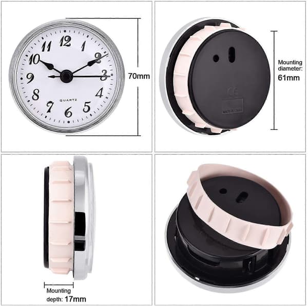 2.8 inch/70 mm Quartz Clock Insert, Gold Rim, Arabic Numerals, Quartz Movement (Silver Rim) [DB]