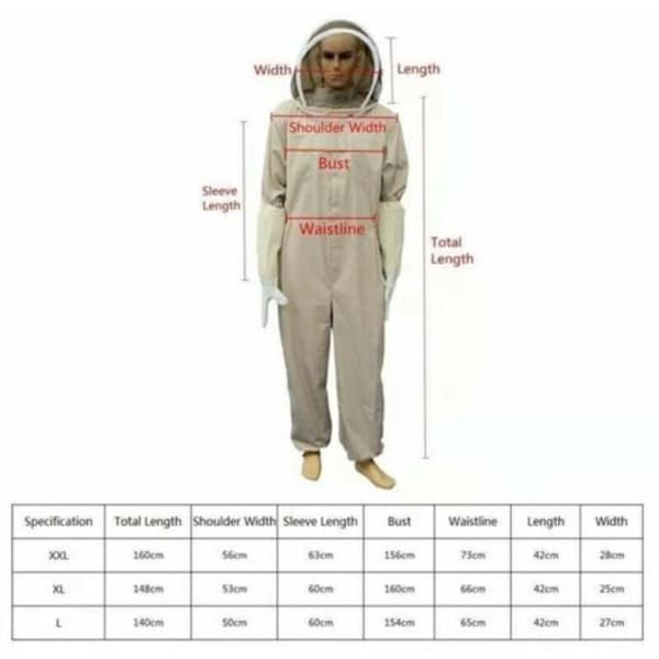 Professional Beekeeping Suit L - 100% Thick and Breathable Cotton - Protection Against Bee Stings - Self-Supporting Veil