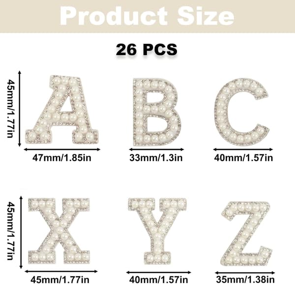 26PCS Pärl Strass Bokstäver Stryk på Märken 26PCS Vit