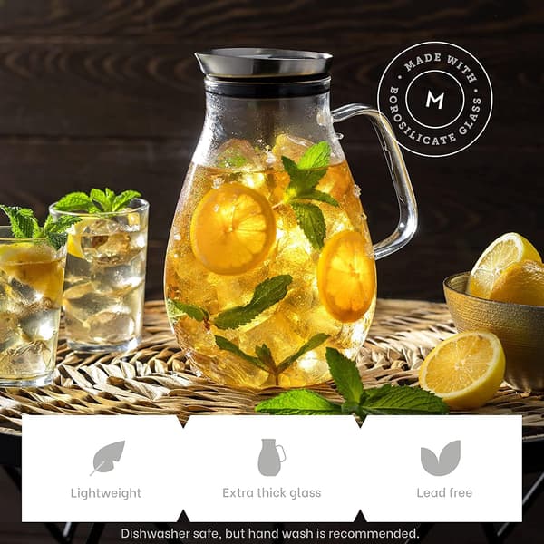 2500 ml glass pitcher with lid, beautiful lightweight beverage carafe with handle perfect for cold days