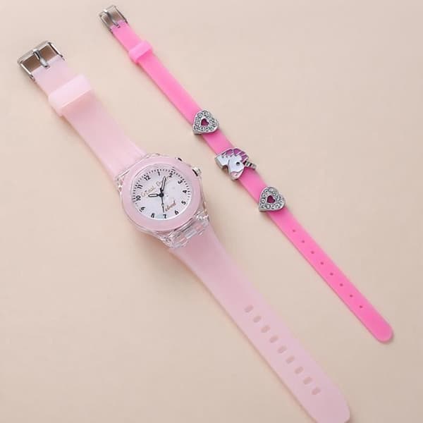SHARPHY Flickklocka Sæt + Enhjørningearmbånd Selvlysende Diamant Sød Kærlighed Pink - Gave til Børn