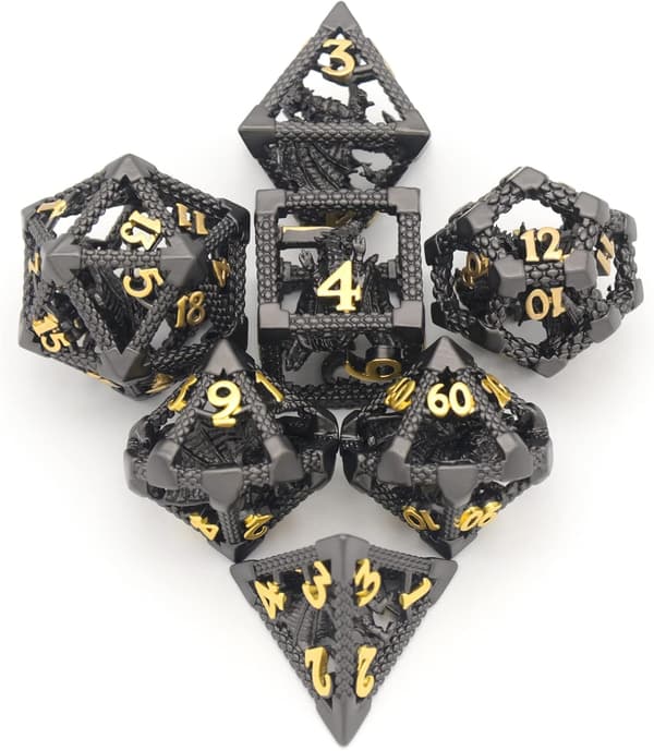 Sort Guld Flyvende Drage Metalkit, Mangefacetteret Hult Rollespil Egnet til RPG MTG Skrivebord