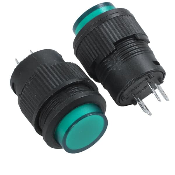 2 stk. 4 Terminaler Grøn LED Lampe Momentan Trykknap DC 3V