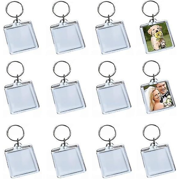 25Pcs Clear Acrylic Photo Keychains Blank Square Shape Picture Frame Keychain Keyring Insert Personalized Keychain Snap in Insert Key Chain Keyrings