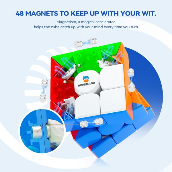 Monster Go 356 EDU Magnetisk Speed Cube 3x3 Stickerless Magic Cube, Professionel Magnetkube med 48 Magneter, Puslespil Egnet til Både Voksne og Børn