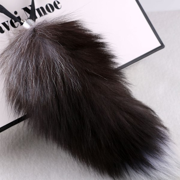 black Fox Tail Fake Tail Animal Tail Shaggy Faux Fur Tail Realistic Fox Tail Keychain Decorative Tail (33 * 22cm)