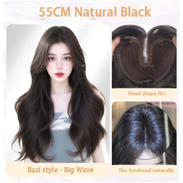 Natural Black Long Wavy Wig - No Net Needed - 55cm