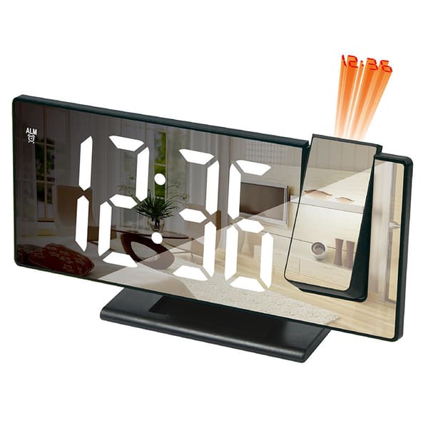 Multifunktionell projektionsväckarklocka med smart ljusdisplay, stor skärm, digital klocka för sovrum, väggprojektion, svart vit