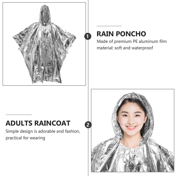 1pc Adults Rain Poncho Handy Rainwear Waterproof Raincoat Outdoor Rain CoverSilver120X100X0.03CM