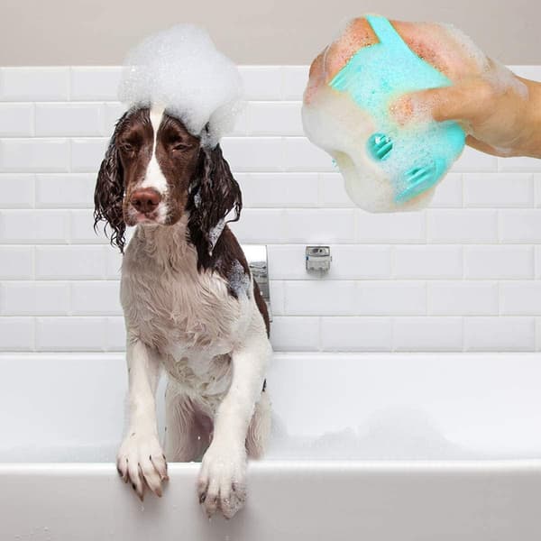 Blød silikonebørste til hund og kat - Shampoo dispenser til trimning og rengøring (Grøn)