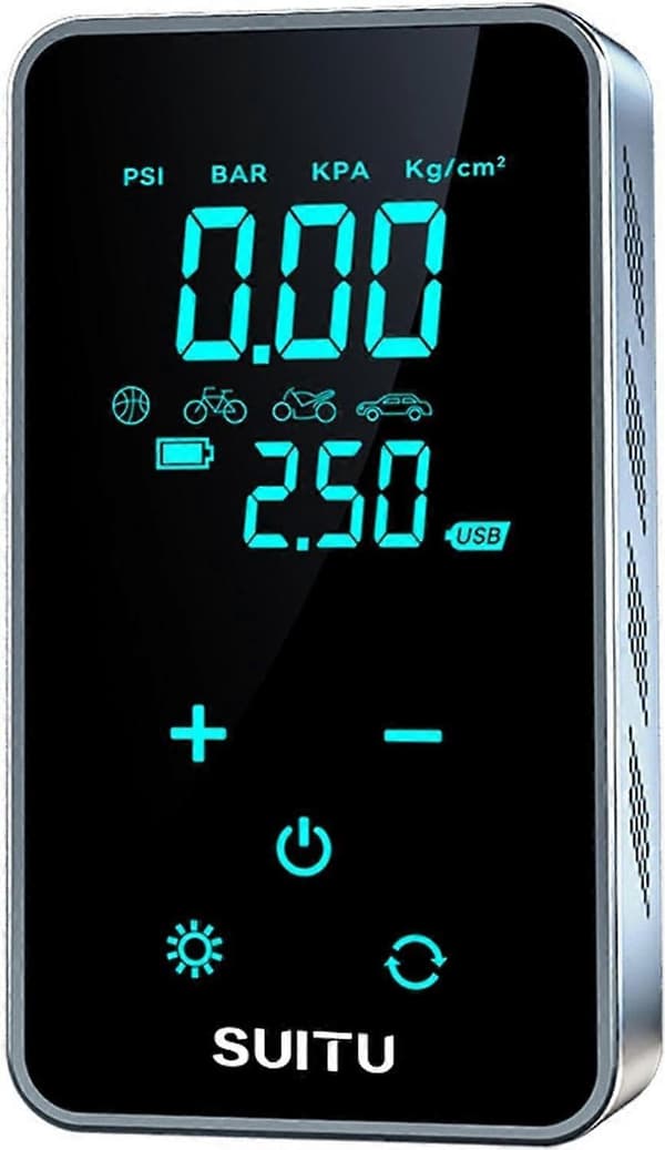 Genopladelig Mini Elektrisk Luftpumpe til Dæk, 5V 1A med Digitalt Display, 14.5 x 8 x 4.6 cm, Sort