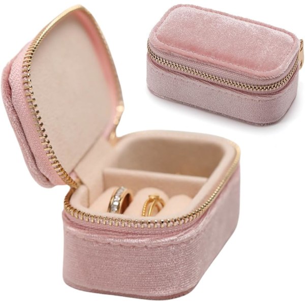 Smykkeskrin til piger Plys Fløjl Lille Rejse Smykkeskrin Organizer til Halskæder Ringe Øreringe Halsbånd Armbånd Rejse Smykkeorganisator Pink