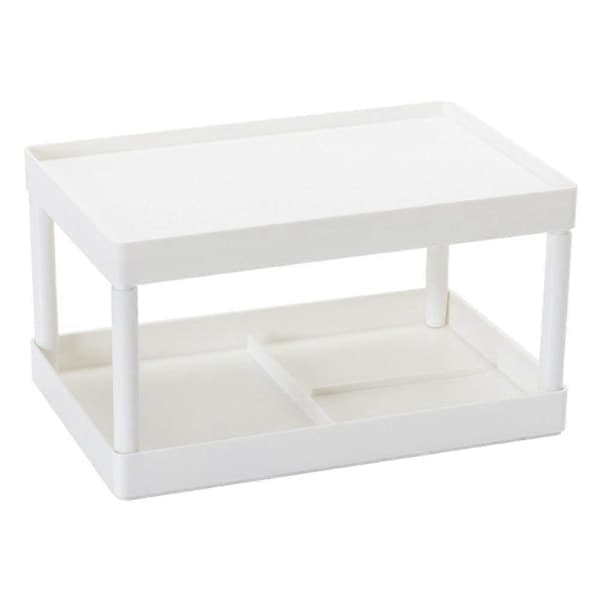 PC Simple Storage Shelf Double Layer Shelf Desk Stand for Office Supplies (White)