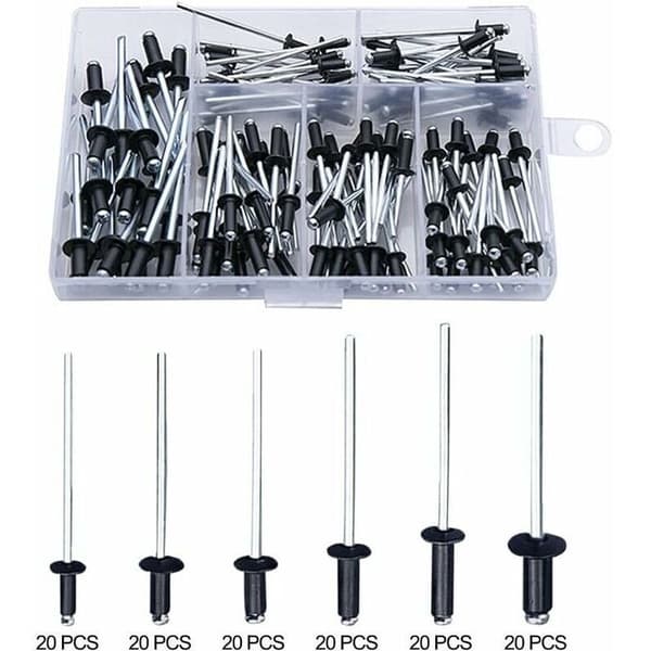 Black Rivets 120 Pieces Blind Rivets with Box Rivet Aluminum Rivet Pop Rivets Pop Rivet Assortment Open Rivets Round Rivets