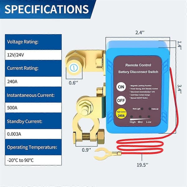 12V 240A Remote Battery Disconnect Switch, Automatic Power Cut Off Switch Car Truck Boat Remote Control Switch
