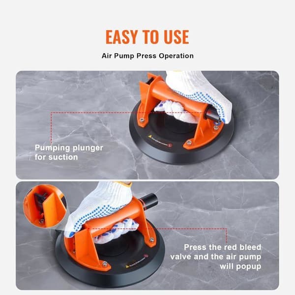 203 mm NBR Lifting Suction Cup, 278 kg Load Capacity, Ergonomic ABS Handle for Glass, Granite, Tile, Metal