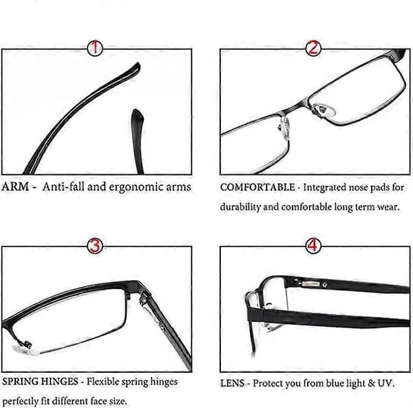 3-pack Herr Metall Läsglasögon Rektangulära Läsare Glasögon 1,5 2,0 2,5 3,0 3,5 4,0 db
