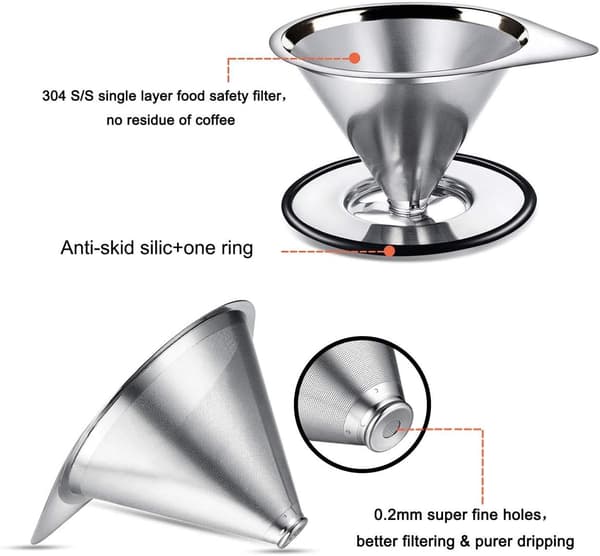 Kaffefilter 1-4 koppar, rostfritt stål handbryggd kaffekanna filterkopp droppfilter pappersfritt filter