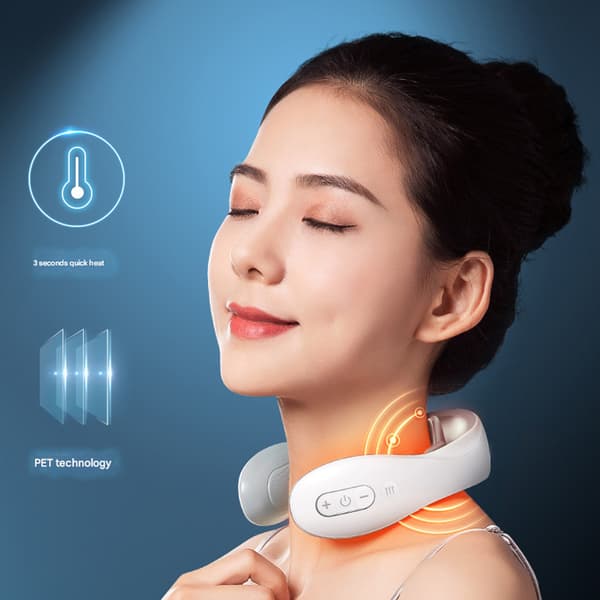 Heated Neck Massager USB Rechargeable with Deep Tissue Pulse Wave Technology, 6 Modes, 15 Intensities & 9 Heads