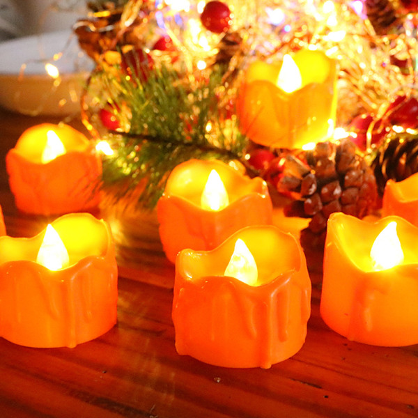 Orange Tealight Candles med timer, smältande design (plast), batteridrivna LED-värmeljus för fest, 12-pack