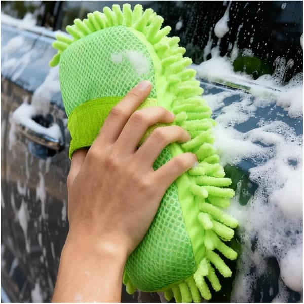 Biltvättstillbehör – Mikrofiberrengöringsborste och svampkit (Fluorescerande grön)