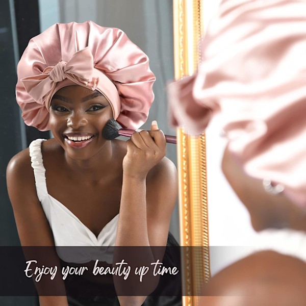 Special Offer! High Quality New Silk Satin Bonnet for Sleeping, Double Layer for Women with Natural Curly Hair pink