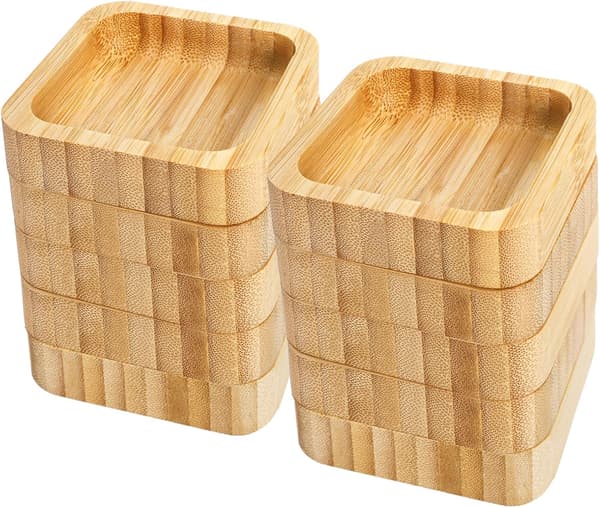 10-pack mini bambuskålar, fyrkantiga träskålar för sojasås, charkbricka, små såskoppar restaurang & hem