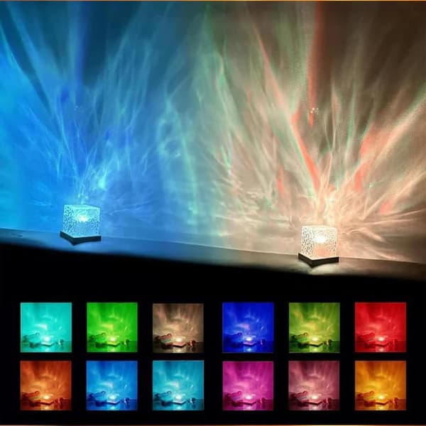 16 Colors Water Ripple USB Night Light Remote Control, Auto Rotate, Water Ripple Light, Flame Lamp, Romantic Gift, Star Projection Lamp