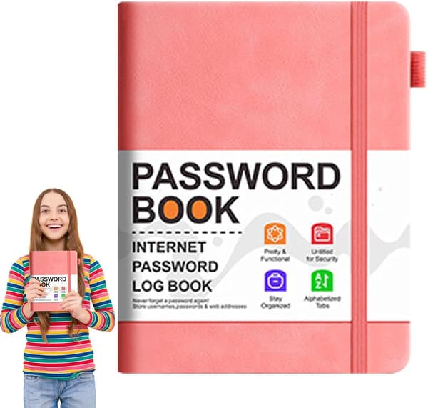 Password Address Book - Secure Website Password Book with Alphabetical Tabs | Account Details, Website Login Notebook Pink