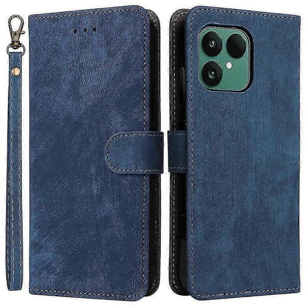 Kompatibel med Fairphone 6 Plånboksfodral RFID PU-läder Telefonfodral Stativ med Rem (Blå)